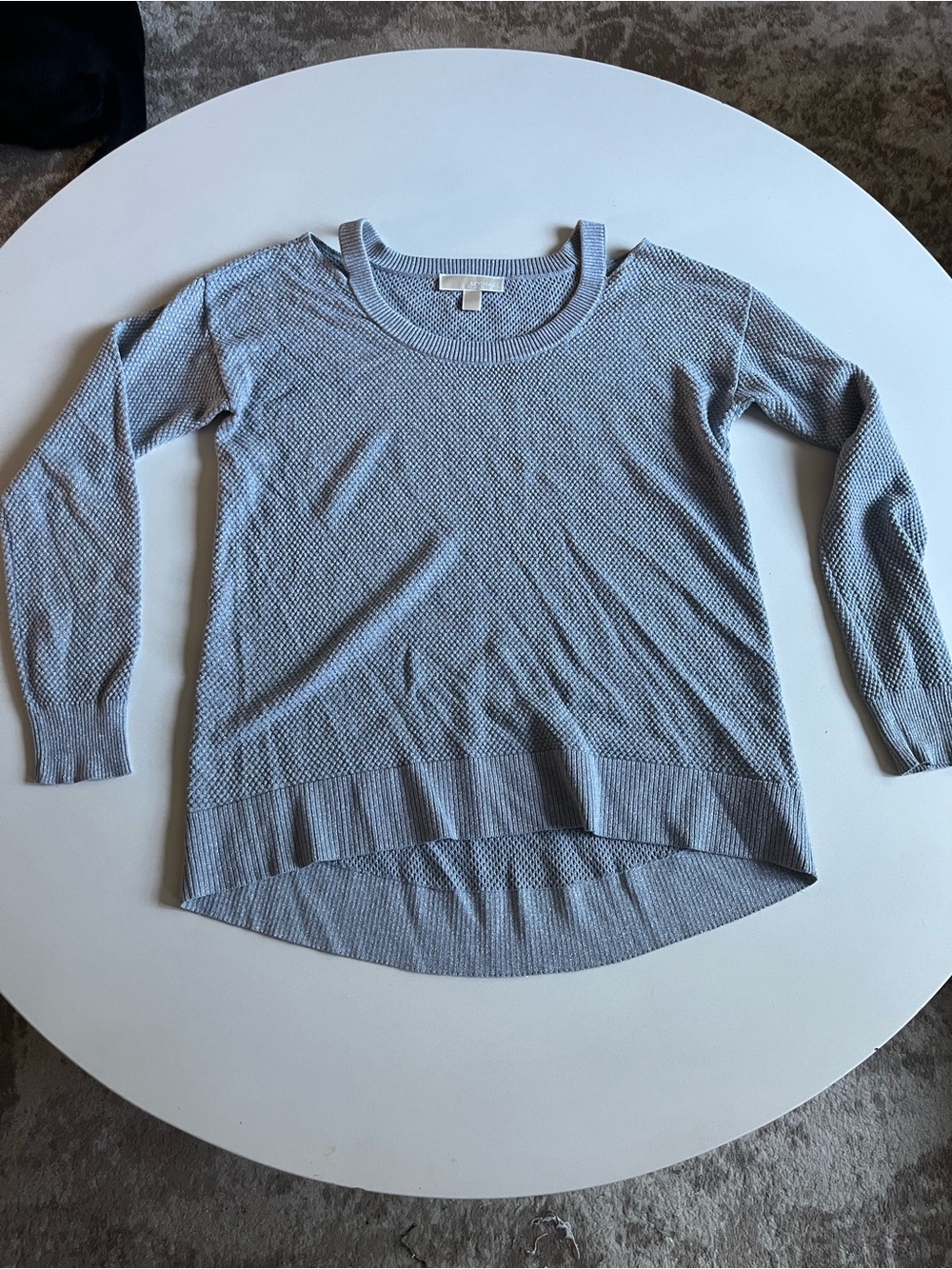 MICHAEL KORS Gray Shimmer Knit Pullover Sweater, Cold Shoulder, Size Medium
